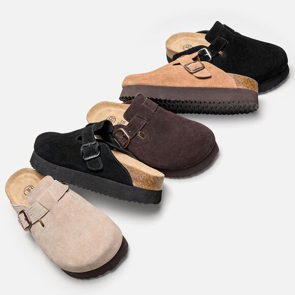 Women's Suede Platform Clogs Arch Support Casual Mules Indoor Outdoor - Picture 7 of 7